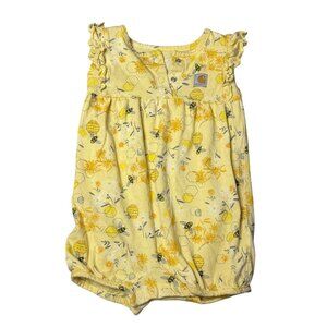 Carhartt Baby Girl 12M Yellow Bee Honeycomb Print Ruffle Sleeve Romper Sunsuit
